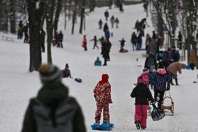 Prague, winter, snow, weather, people