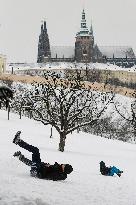 Prague, winter, snow, weather, people
