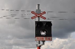 Marking of railway crossing, train, railway