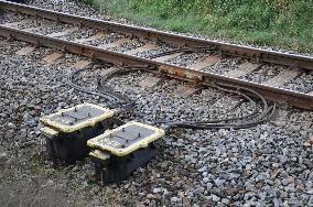 Electrical safety equipment on the railway track, tracks