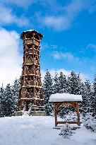 favourite and well known wooden lookout tower inside of forest. Place to relax.