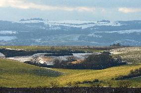 Landscape, Czech, winter, spring, melting snow, warming, highlands