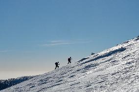 Ski mountaineering, Giant Mountains, people, winter, snow