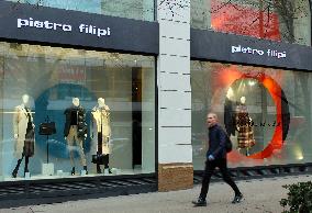 Closed shops in city center of Prague, bankruptcy crisis