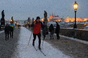 Prague, winter, snow, weather, people