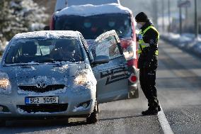 Police control, policeman, restricted movement, state of emergency, Czech Republic, Chodov