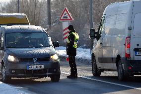 Police control, policeman, restricted movement, state of emergency, Czech Republic, Chodov