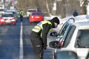 Police control, policeman, restricted movement, state of emergency, Czech Republic, Chodov