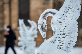 Ice sculptures in Pilsen, weather, winter, ice, snow