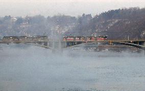 Prague, Vltava river, weather, winter