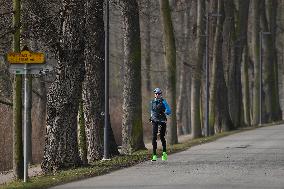 woman, jogging, Stromovka Park, Prague