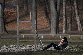 man, exercise, Stromovka Park, Prague