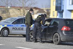 Police control, policemen, car, road, way, Breclav, epidemic restrictions