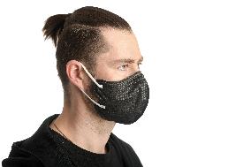 A man wearing a black face mask nano FFP2, respirator