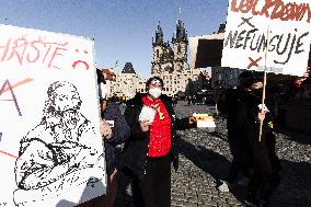 Protest event staged by Chcipl PES anti-lockdown group took place at Old Town Square