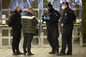 Police control, policemen, Prague main railway station, Hlavni nadrazi,  epidemic restrictions