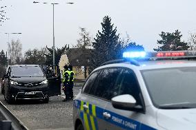 Police control, policemen, car, road, way, epidemic restrictions