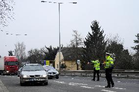 Police control, policemen, car, road, way, epidemic restrictions