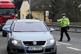 Police control, policemen, car, road, way, epidemic restrictions