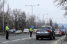 Police control, policemen, car, road, way, epidemic restrictions