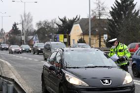 Police control, policemen, car, road, way, epidemic restrictions