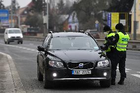 Police control, policemen, car, road, way, epidemic restrictions