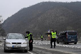 Police control, policemen, car, road, way, epidemic restrictions