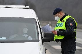 Police control, policemen, car, road, way, epidemic restrictions