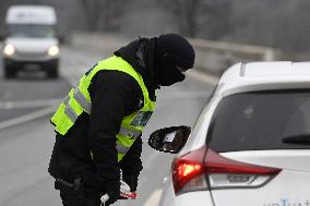 Police control, policemen, car, road, way, epidemic restrictions