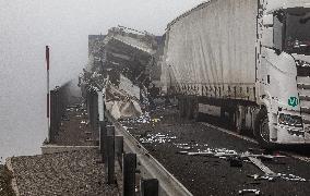 Mass truck, car accident, highway, motorway D8, Chotimer, trucks, destroyed