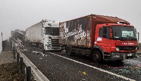 Mass truck, car accident, highway, motorway D8, Chotimer, trucks, destroyed