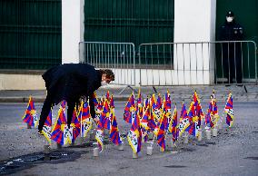 Flag for Tibet, 156 Tibetan flags, outside Embassy of China in Prague