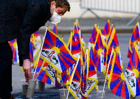 Flag for Tibet, 156 Tibetan flags, outside Embassy of China in Prague