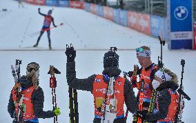 Finish of mixed relay at the Biathlon World Cup in Nove Mesto
