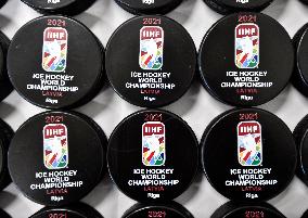 pucks for 2021 IIHF Ice Hockey World Championship Latvia Riga, puck