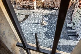 Old Town Square, Prague, memorial, little white cross, victims, coronavirus, covid-19