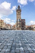 Old Town Square, Prague, memorial, little white cross, victims, coronavirus, covid-19