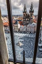 Old Town Square, Prague, memorial, little white cross, victims, coronavirus, covid-19