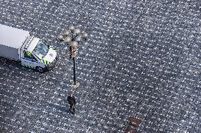 Old Town Square, Prague, memorial, little white cross, victims, coronavirus, covid-19