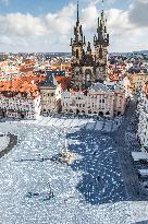 Old Town Square, Prague, memorial, little white cross, victims, coronavirus, covid-19