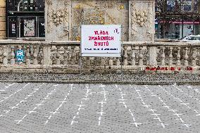 nam. Svobody Square (Freedom Square), memorial, little white cross, victims, coronavirus, covid-19