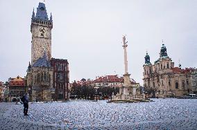 Old Town Square, Prague, memorial, little white cross, victims, coronavirus, covid-19