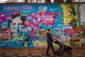 Mural art, John Lennon, All you need is love & face mask.