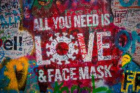 Mural art, John Lennon, All you need is love & face mask.