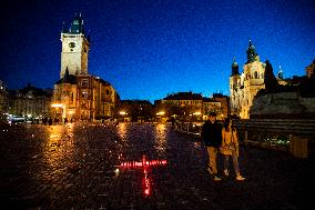 Old Town Square, Prague, memorial, little white crosses, cross
