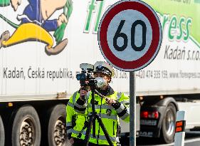 Nationwide traffic safety event Speed Marathon in Pardubice, measure speed, policeman, policewoman