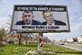 I'm ashamed of Babis and Zeman! billboard, Andrej Babis, Milos Zeman