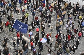 People, demonstrations against pro-Russian stances of President Milos Zeman, flag NATO