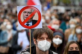 People, demonstrations against pro-Russian stances of President Milos Zeman, Andrej Babis, PM