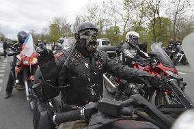 supporters of the Russian nationalist Night Wolves motorcycle club, Prague, Czech Republic